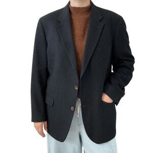 Vintage Mens Black 100% Pure Cashmere Soft Sport Coat Jacket Blazer 44R